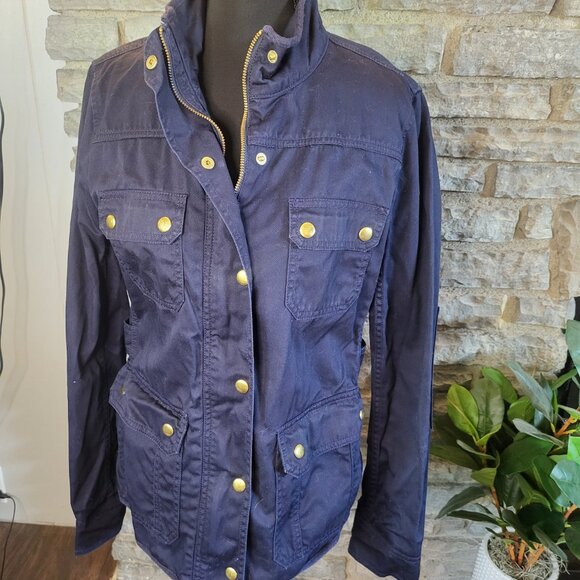 J Crew Relaxed Boyfriend Field Jacket Navy Blue Womens Small Full Zip Military - Picture 4 of 11